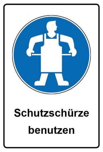 Schild Gebotszeichen Piktogramm & Text deutsch · Schutzschürze benutzen (Gebotsschild)