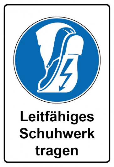 Aufkleber Gebotszeichen Piktogramm & Text deutsch · Leitfähiges Schuhwerk tragen | stark haftend (Gebotsaufkleber)