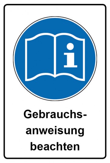 Schild Gebotszeichen Piktogramm & Text deutsch · Gebrauchsanweisung beachten (Gebotsschild)