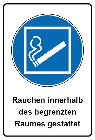 Aufkleber Gebotszeichen Piktogramm & Text deutsch · Rauchen innerhalb des begrenzten Raumes gestattet (Gebotsaufkleber)