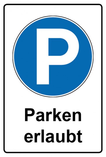 Aufkleber Gebotszeichen Piktogramm & Text deutsch · Parken erlaubt (Gebotsaufkleber)