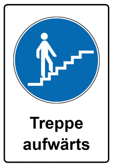Schild Gebotszeichen Piktogramm & Text deutsch · Treppe aufwärts (Gebotsschild)
