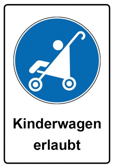 Schild Gebotszeichen Piktogramm & Text deutsch · Kinderwagen erlaubt