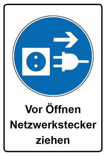 Schild Gebotzeichen Piktogramm & Text deutsch · Vor Öffnen Netzwerkstecker ziehen | selbstklebend (Gebotsschild)