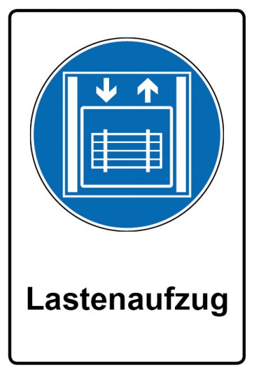 Aufkleber Gebotszeichen Piktogramm & Text deutsch · Lastenaufzug (Gebotsaufkleber)