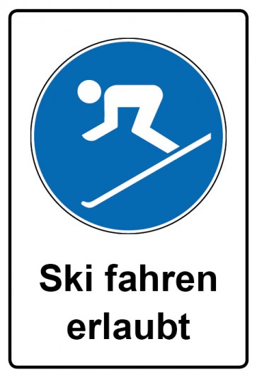 Aufkleber Gebotszeichen Piktogramm & Text deutsch · Ski fahren erlaubt (Gebotsaufkleber)
