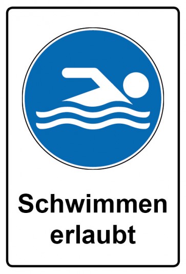 Schild Gebotszeichen Piktogramm & Text deutsch · Schwimmen erlaubt (Gebotsschild)