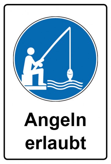 Schild Gebotszeichen Piktogramm & Text deutsch · Angeln erlaubt (Gebotsschild)