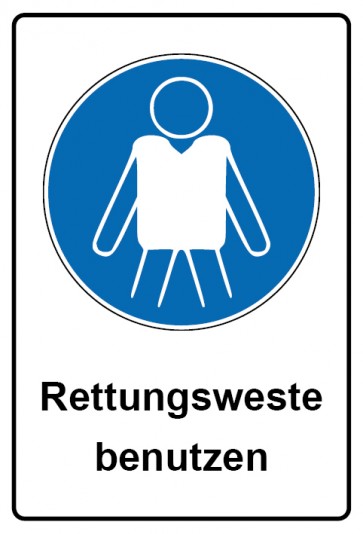 Schild Gebotzeichen Piktogramm & Text deutsch · Rettungsweste benutzen | selbstklebend (Gebotsschild)
