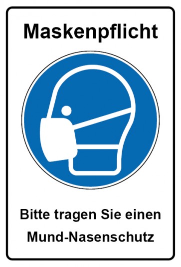 Schild Gebotszeichen Piktogramm & Text deutsch · Maskenpflicht Bitte tragen Sie einen Mund-Nasenschutz (Gebotsschild)