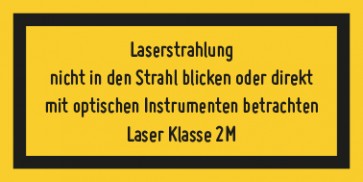 Schild Laserklasse 2 M · Sichtbare Strahlung · selbstklebend