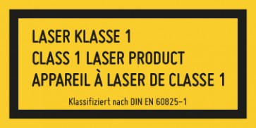 Schild Laserklasse 1 · 3-sprachig · DIN EN 60825-1 · selbstklebend