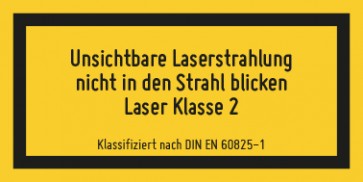 Aufkleber Laserklasse 2 · Unsichtbare Strahlung · DIN EN 60825-1 | stark haftend