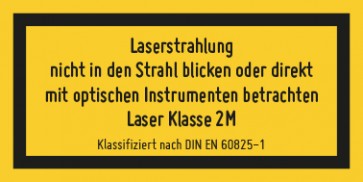 Schild Laserklasse 2 M · Sichtbare Strahlung · DIN EN 60825-1