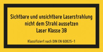 Aufkleber Laserklasse 3B · Sichtbare und unsichtbare Strahlung · DIN EN 60825-1
