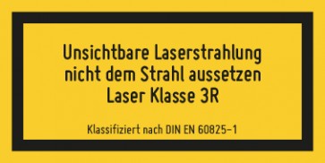 Aufkleber Laserklasse 3R · Unsichtbare Strahlung · DIN EN 60825-1 | stark haftend