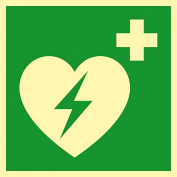 Aufkleber Rettungszeichen Automatisierter Externer Defibrillator (AED) ISO_7010_E010 · NACHLEUCHTEND