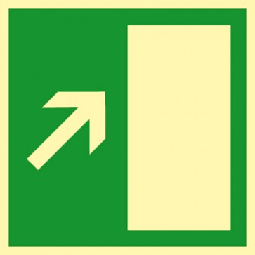 Rettungszeichen Schild Rettungsweg rechts aufwärts · NACHLEUCHTEND