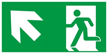 Schild Rettungszeichen Fluchtrichtung Pfeil nach links oben
