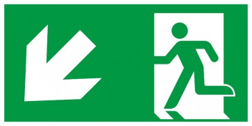 Schild Rettungszeichen Fluchtrichtung Pfeil nach links unten