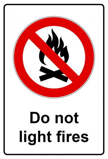 Schild Verbotszeichen Piktogramm & Text englisch · Do not light fires (Verbotsschild)