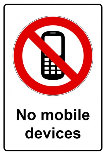 Aufkleber Verbotszeichen Piktogramm & Text englisch · No mobile devices | stark haftend (Verbotsaufkleber)
