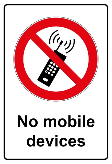 Schild Verbotszeichen Piktogramm & Text englisch · No mobile devices (Verbotsschild)