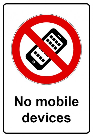Schild Verbotszeichen Piktogramm & Text englisch · No mobile devices (Verbotsschild)