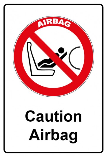 Aufkleber Verbotszeichen Piktogramm & Text englisch · Caution Airbag (Verbotsaufkleber)