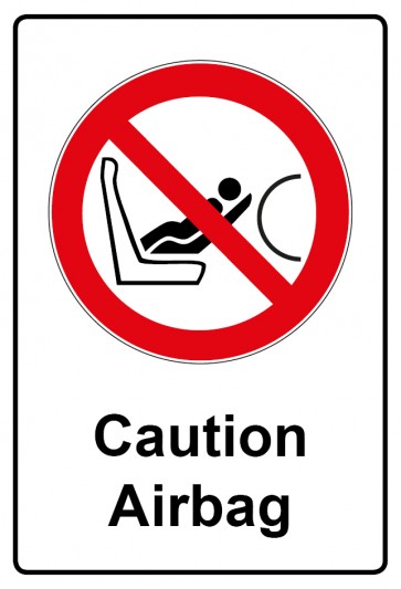 Aufkleber Verbotszeichen Piktogramm & Text englisch · Caution Airbag | stark haftend (Verbotsaufkleber)