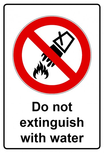 Schild Verbotszeichen Piktogramm & Text englisch · Do not extinguish with water (Verbotsschild)