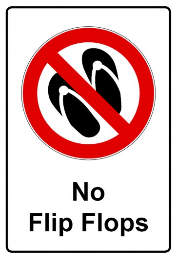 Schild Verbotszeichen Piktogramm & Text englisch · No Flip Flops (Verbotsschild)