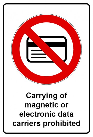 Schild Verbotszeichen Piktogramm & Text englisch · Carrying of magnetic or electronic data carriers prohibited | selbstklebend (Verbotsschild)