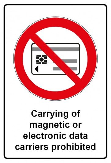 Aufkleber Verbotszeichen Piktogramm & Text englisch · Carrying of magnetic or electronic data carriers prohibited | stark haftend (Verbotsaufkleber)