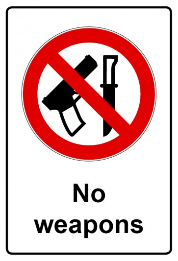 Aufkleber Verbotszeichen Piktogramm & Text englisch · No weapons (Verbotsaufkleber)