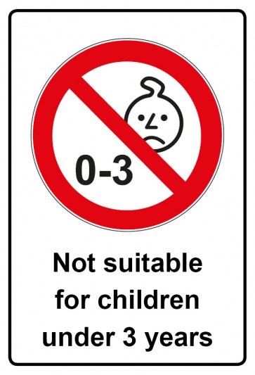 Schild Verbotszeichen Piktogramm & Text englisch · Not suitable for children under 3 years (Verbotsschild)
