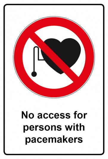 Schild Verbotszeichen Piktogramm & Text englisch · No access for persons with pacemakers (Verbotsschild)