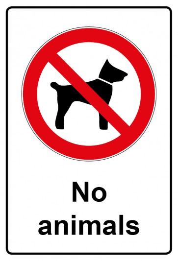 Schild Verbotszeichen Piktogramm & Text englisch · No animals (Verbotsschild)
