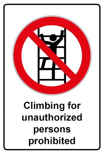 Aufkleber Verbotszeichen Piktogramm & Text englisch · Climbing for unauthorized persons prohibited (Verbotsaufkleber)
