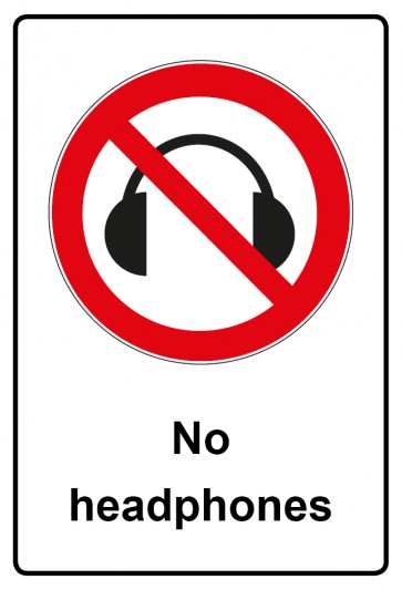 Aufkleber Verbotszeichen Piktogramm & Text englisch · No headphones | stark haftend (Verbotsaufkleber)