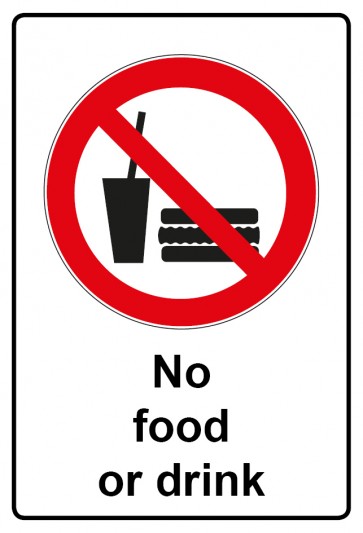 Schild Verbotszeichen Piktogramm & Text englisch · No food or drink | selbstklebend (Verbotsschild)