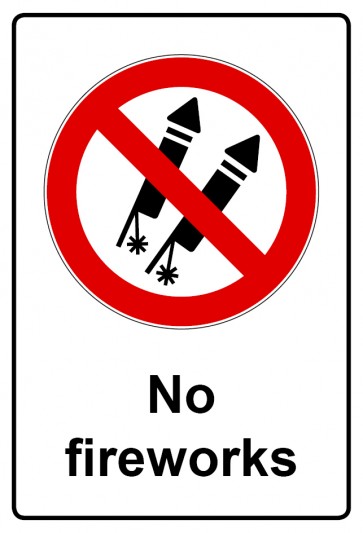 Schild Verbotszeichen Piktogramm & Text englisch · No fireworks | selbstklebend (Verbotsschild)
