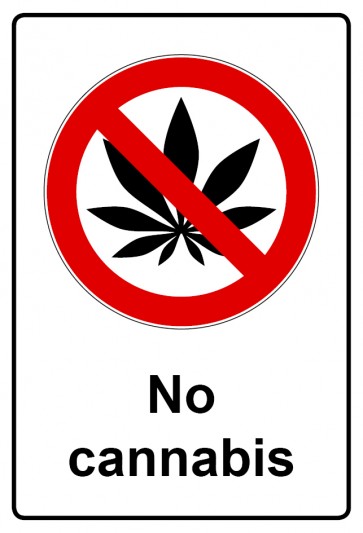 Schild Verbotszeichen Piktogramm & Text englisch · No cannabis (Verbotsschild)