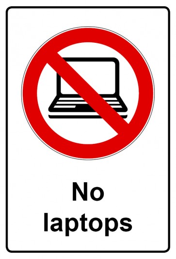Schild Verbotszeichen Piktogramm & Text englisch · No laptop (Verbotsschild)