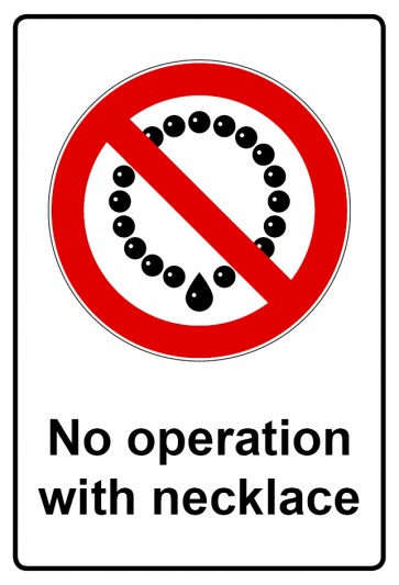 Schild Verbotszeichen Piktogramm & Text englisch · No operation with necklace | selbstklebend (Verbotsschild)