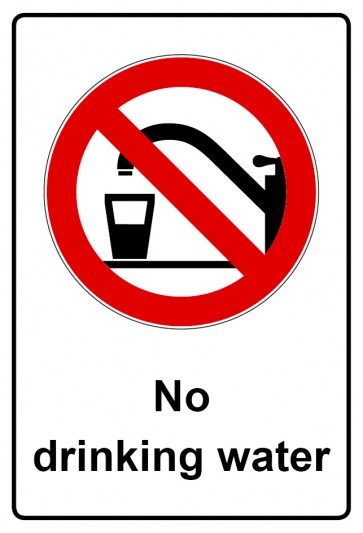Schild Verbotszeichen Piktogramm & Text englisch · No drinking water (Verbotsschild)
