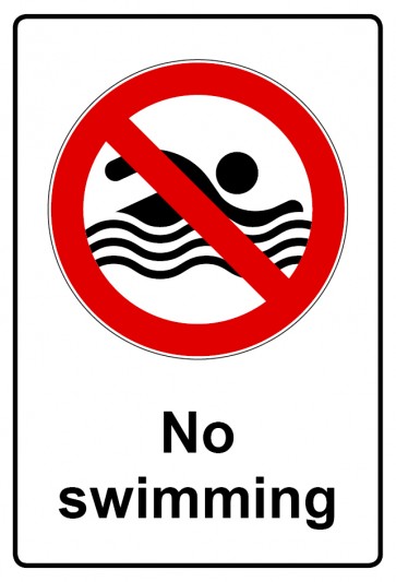 Aufkleber Verbotszeichen Piktogramm & Text englisch · No swimming (Verbotsaufkleber)
