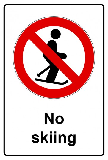 Aufkleber Verbotszeichen Piktogramm & Text englisch · No skiing (Verbotsaufkleber)