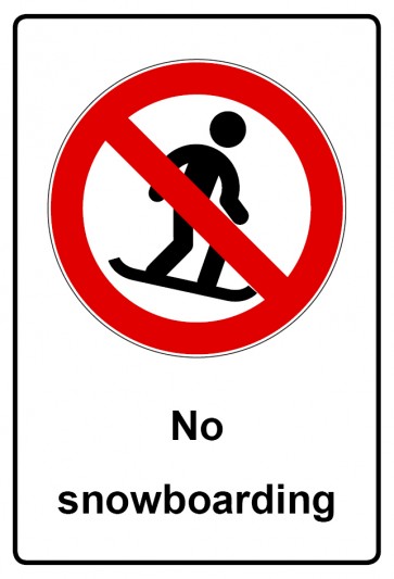 Schild Verbotszeichen Piktogramm & Text englisch · No snowboarding (Verbotsschild)
