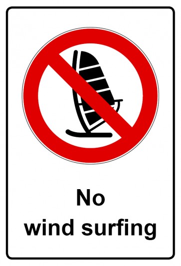 Aufkleber Verbotszeichen Piktogramm & Text englisch · No wind surfing (Verbotsaufkleber)